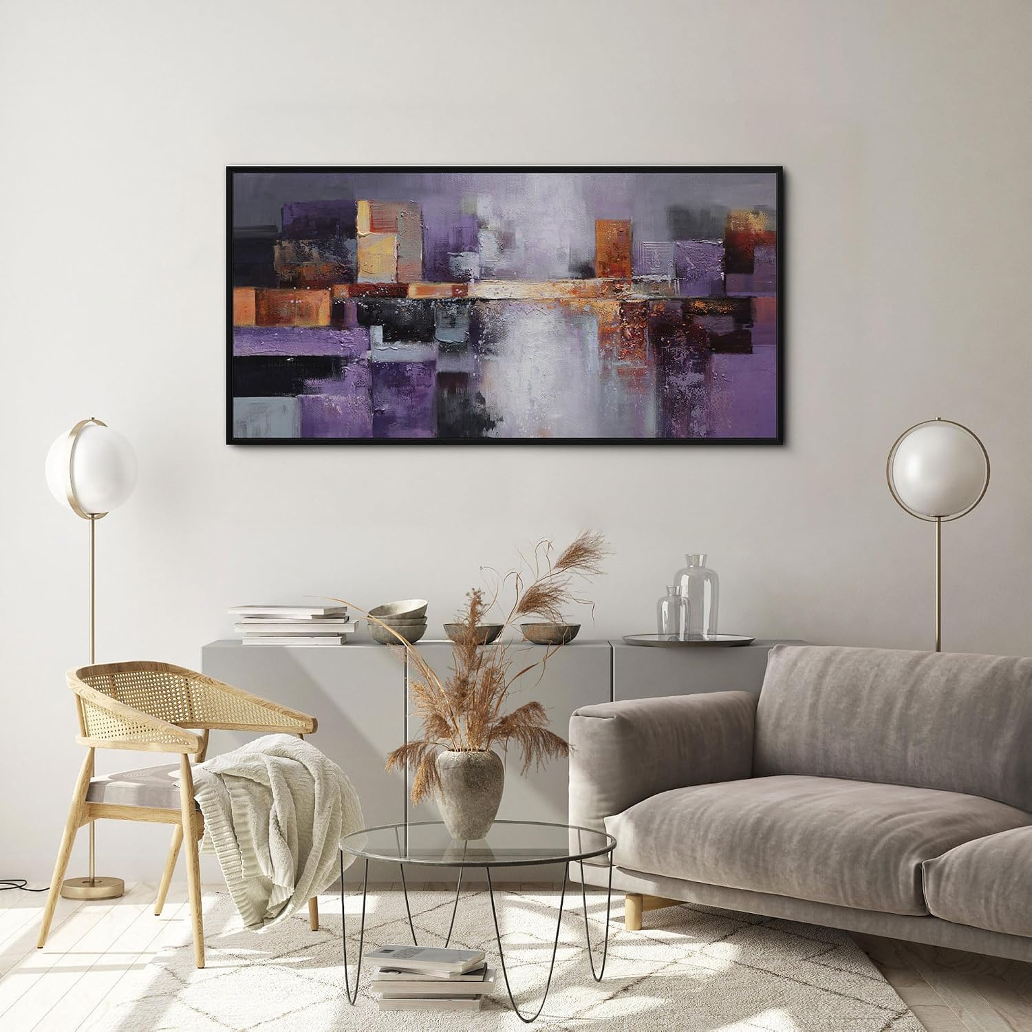 yiijeah Abstract Purple Wall Decor Bedroom Canvas Bathroom Art Picture Items for Women Framed Artwork Print 48x24 Inches