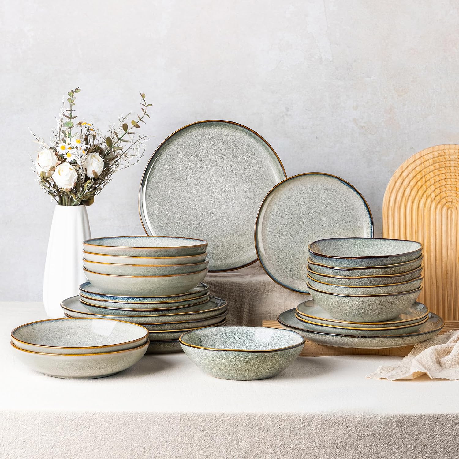 AmorArc Ceramic Dinnerware Sets,Handmade Reactive Glaze Stoneware Plates and Bowls Sets,Highly Scratch Resistant | Dishwasher & Microwave Safe Dishes Set,Service for 6 (24pc)