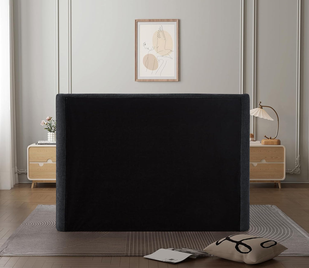 Meridian Furniture B1207Black-Q Penny Collection Modern | Contemporary Queen Bed with Rich Black Chenille Fabric, Curved Headboard, 73' W x 88' D x 52' H, Black, Queen