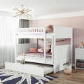 SOFTSEA Full Over Full Bunk Bed with Trundle for 3, Wood Bunk Beds with Trundle for Kids Teens, Divided Into Two Separate Full Beds, Space Saving, No Box Spring Needed, White