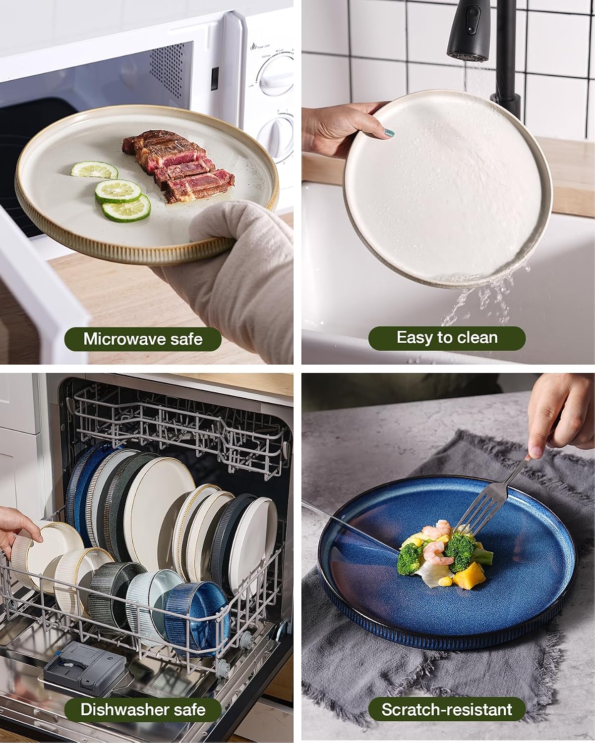 Famiware Star Dinnerware Set with Mugs, Service for 4 (16pcs), Ribbed Stoneware Plates and Bowls Dishes Sets - Chip & Scratch Resistant, Microwave & Dishwasher Safe, Cappuccino White