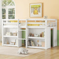 Twin Size Low Loft Bed with Two-Tier Shelves, Multifunction Wood Loft Bed Frame with Built-in Stairs, Storage Underneath, Sturdy Slats Support, Space Saving Loft Bed for Kids Boys Girls (White * 01)