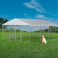 Lyromix 10 x 15FT Outdoor Dog Kennel with Roof & Feeding Bowls, Heavy Duty Galvanized Chain Link Structure, Outdoor Dog Pen with Secure Lock for Yard