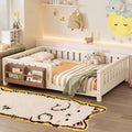 Bellemave Beige Montessori Floor Bed with Fence and Slats, Full Size Montessori Floor Bed with Bookcase and High Rails, Easy Assemble Bed Frame for Girls, Boys, Full