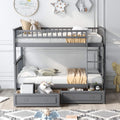 Twin Over Twin Wood Bunk Bed with Two Storage Drawers, Solid Wood Convertible Storage Bunk Bed Can Be Convertible to 2 Beds, Frame with Ladder, Safety Rail for Teens Adults (Gray)