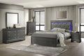 Upholstered 5 Pc Full Bedroom Set with LED Headboard Made with Wood in Metallic Gray KH65
