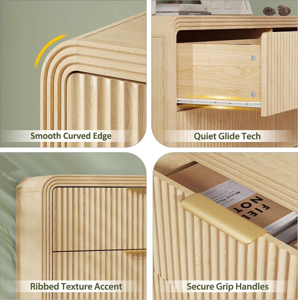 Decofy Fluted Drawers Dresser for Bedroom, Wood Dressers with Gold Handles, Modern Dressers with Wave Texture, Large Storage Chest of Drawers, Bedroom Dresser Organizer 55'' & 6 Drawers (Natural Oak)