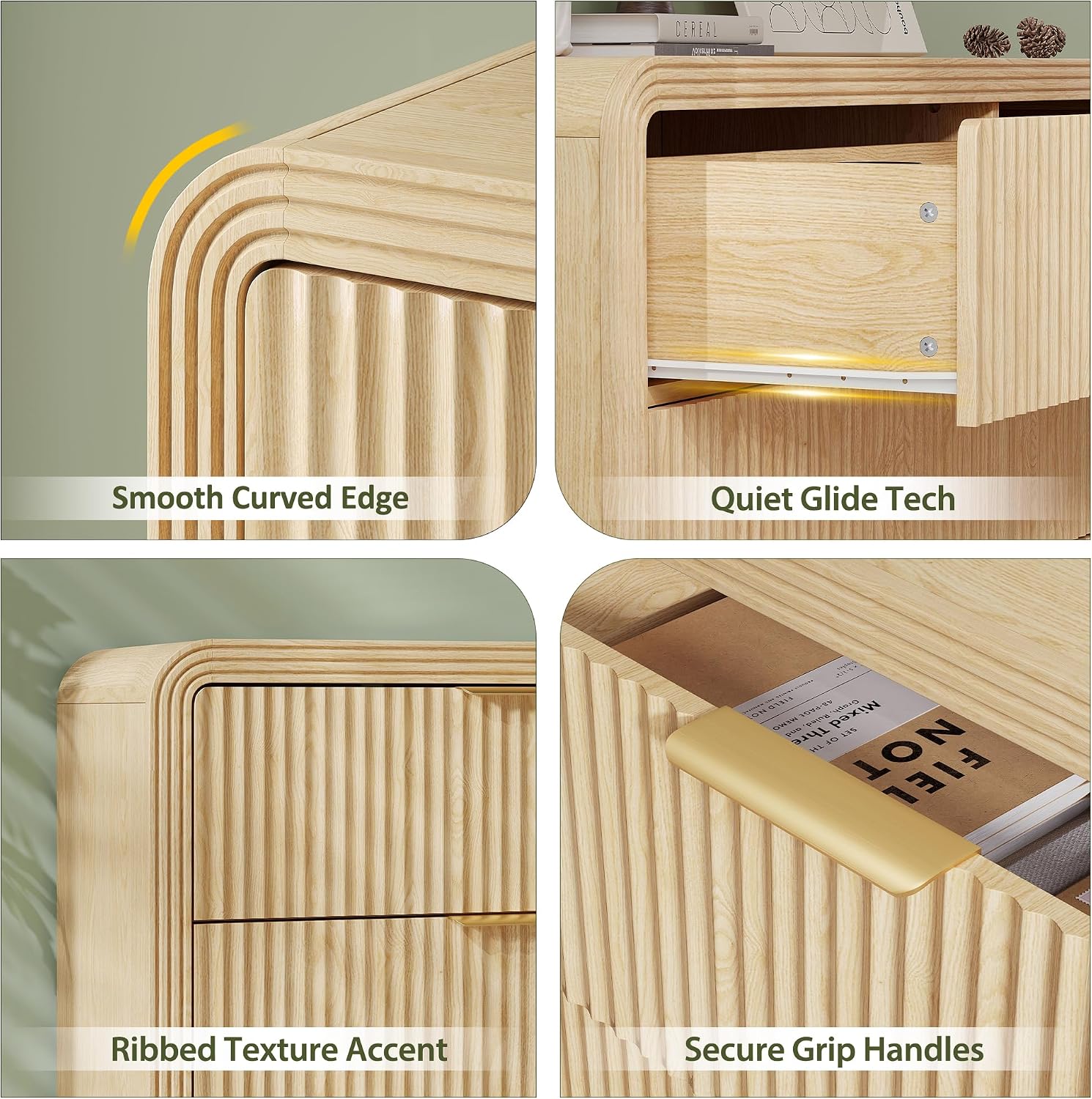 Decofy Fluted Drawers Dresser for Bedroom, Wood Dressers with Gold Handles, Modern Dressers with Wave Texture, Large Storage Chest of Drawers, Bedroom Dresser Organizer 55'' & 6 Drawers (Natural Oak)