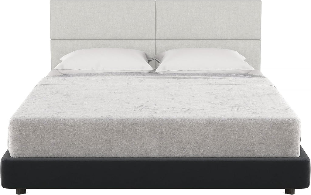 Jaxx Panelist Modern Padded Headboard – Set of 4 Wall Mounted Panels (Each 11.25' x 30') - Queen, Limestone Grey Microvelvet