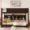 Queen Over Queen Bunk Bed with Built-in Storage Cabinets,Charging Station,Ladder,Safety Guardrails,Solid Pine Wood Bunk Bed for Kids Bedroom