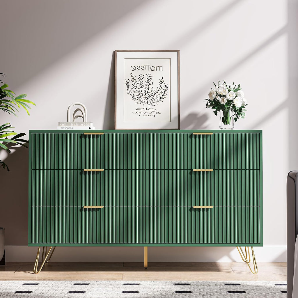 MAISONARIA Green Dresser for Bedroom, Modern Dresser with Gold Metal Handles & Chests of Drawers, Wood Chest of Drawers for Bedroom