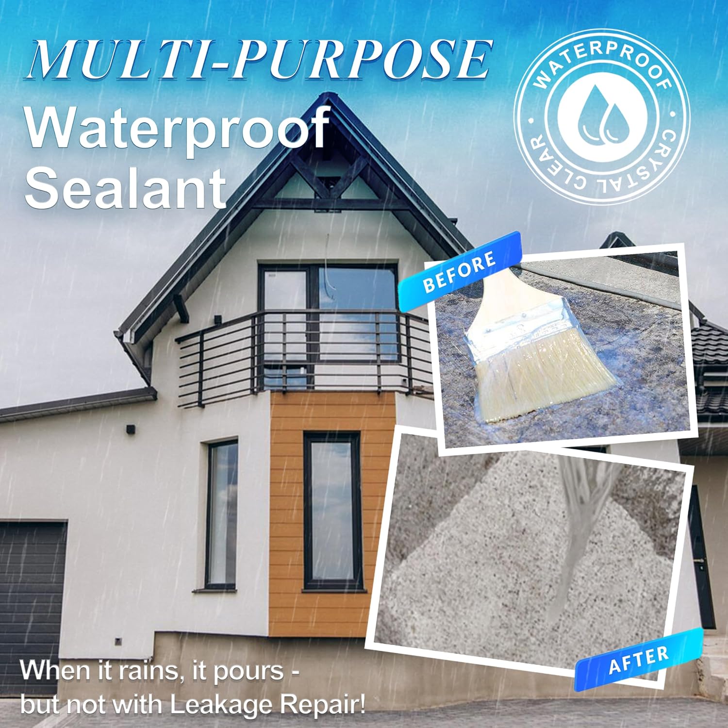 Liquid Waterproof Sealant Clear - 5 Gallon, Wadities Wall Bathroom Roof Water-Based Waterproof Coating, Invisible Repairing Leak Patch & Seal Liquid Rubber Sealant for Indoor and Outdoor