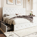 SHA CERLIN Upholstered King Platform Storage Bed Frame with 4 Drawers, Adjustable Headboard with Faux Leather Diamond Button Tufted Design, Wooden Slat Support, No Box Spring Needed, White