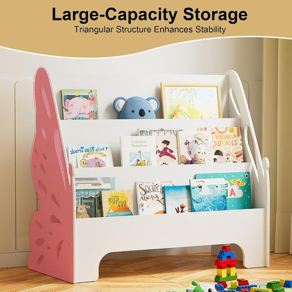 3 Tier Butterfly Kids Bookshelf - Nursery Bookshelf for Storage Organizer, Free Standing Baby Bookcase for Kids Rooms, Children Bookcase for Playing Room, Bedroom, Nursery, Classroom, White.