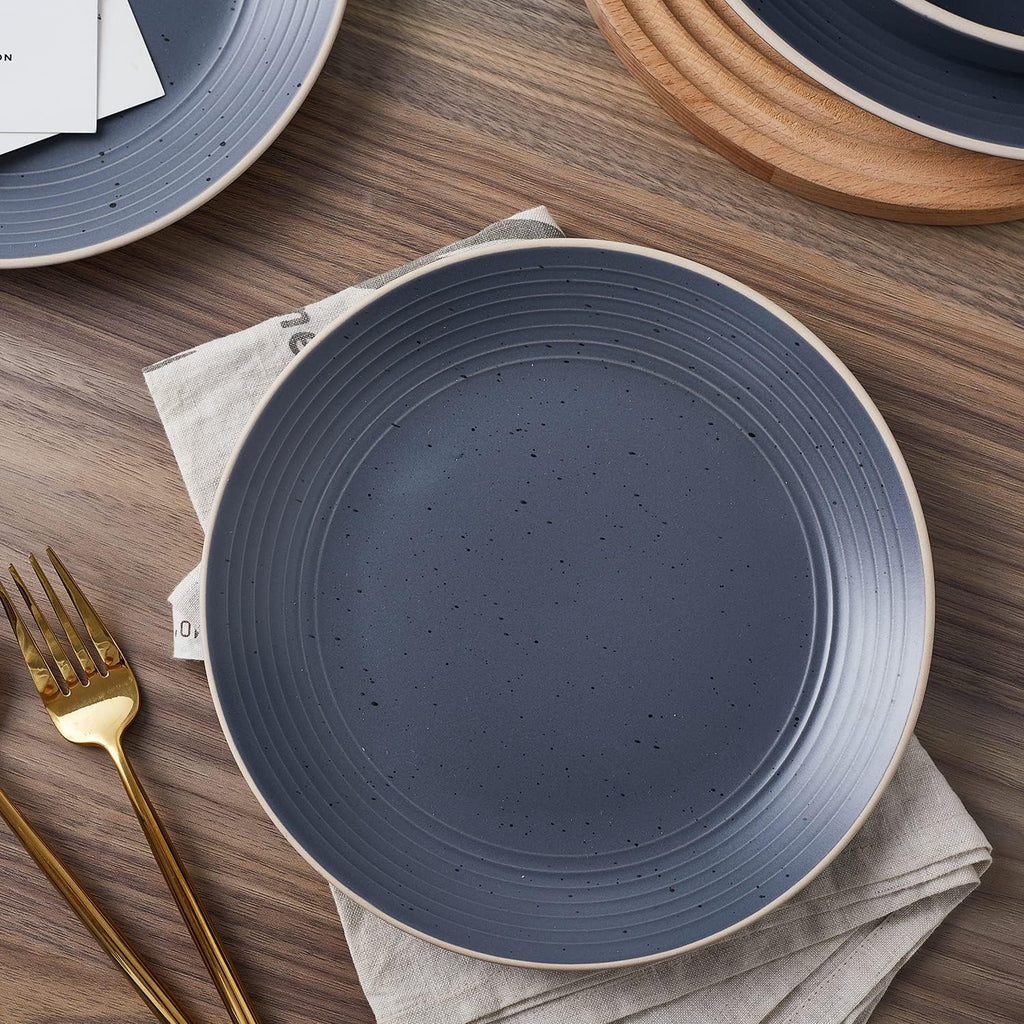 Stone Lain Lauren Stoneware, Rustic Plates and Bowls Set, Dinnerware, Service for 8, Speckled Charcoal, Dishwasher & Microwave Safe, 32-Piece