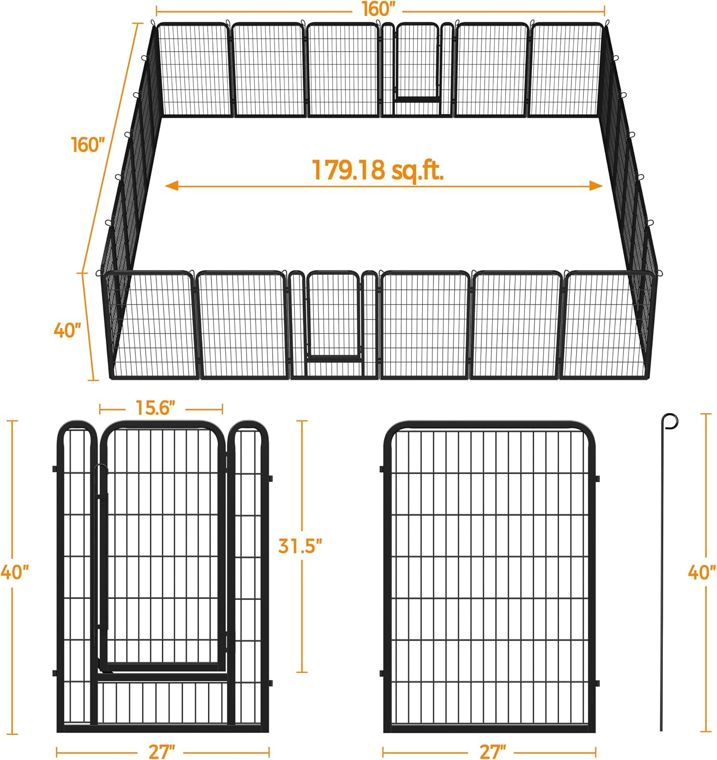 Yaheetech 40in 24-Panel Metal Dog Playpen Fence for Indoor Yard RV Camping | Heavy-duty Rustproof Frame with Secure Latch Door, Tool-free Assembly, Foldable Storage, Ideal for Medium to Large Dog Breeds