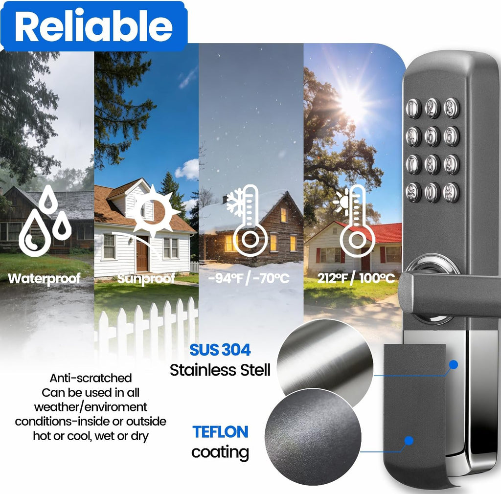 MUTEX Mechanical Door Lock MX230G - Both Keyless Keypad or Mechanical Key Entry, Water & Heat/Fire Proof, 100% Mechanical, Good for Indoor & Outdoor (2026 New Version)