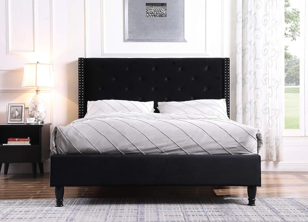 HomeLife furBed00007_Suede_Queen_Black Platform Bed
