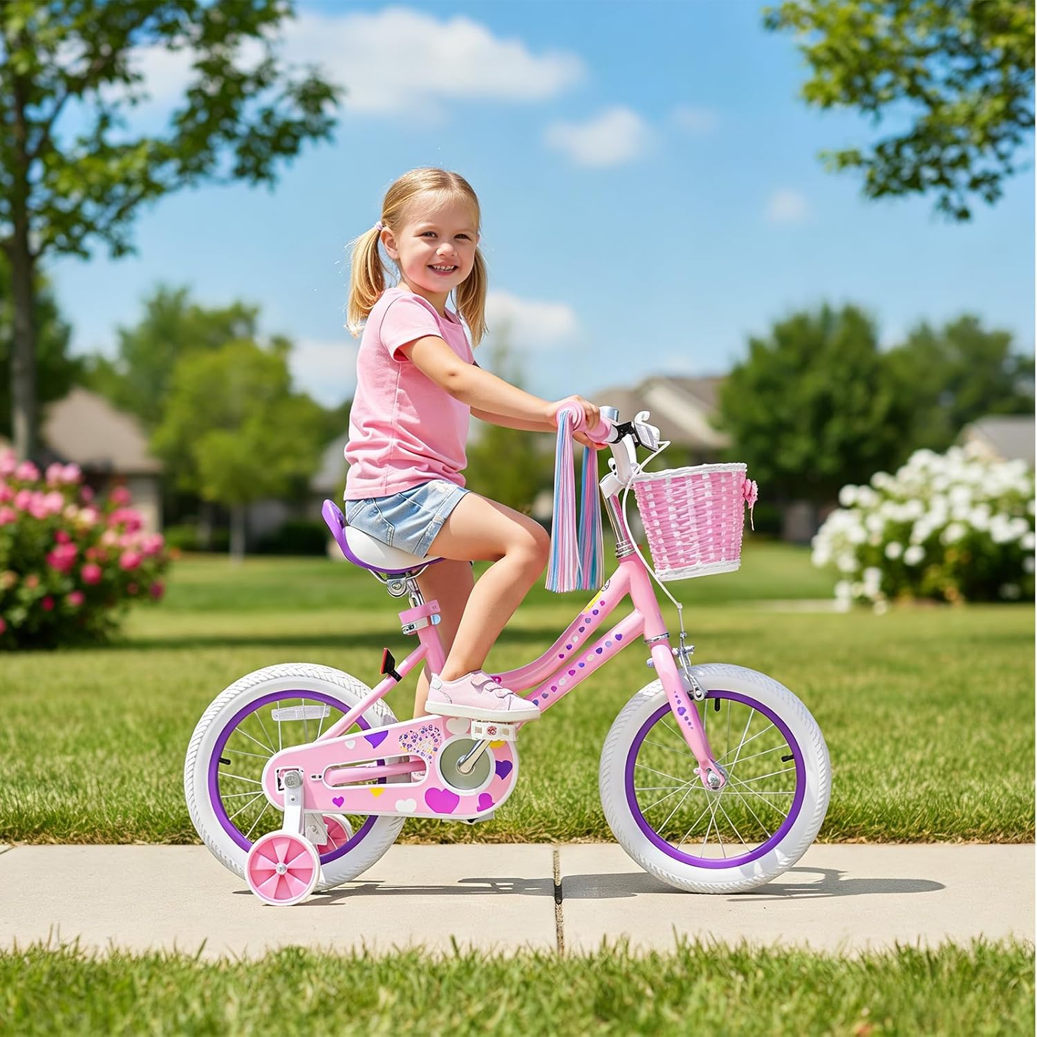 XJD Girls Bike for 2-12 Years Old Kids 12 14 16 20 Inch Toddler Bike,Retro Style Kids Bike with Training Wheels, 20 Inch Girl Bicycle with Kickstand