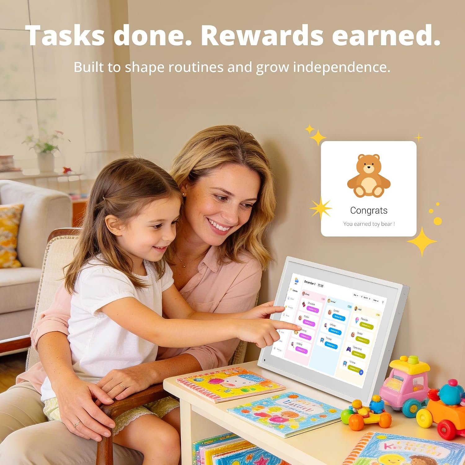 Digital Calendar 10.1 Inch, 1080P Full HD WIFI Interactive Touchscreen Electronic Calendar & 2026 Smart Family Planner, Chore Chart for Multiple Kids, Rewards & Picture Frame, Desk Mount