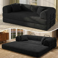 79'' Convertible Sofa Bed, 5-in-1 Folding Sleeper Couch with Pull Out Bed, Corduroy Modular Floor Sofa for Living Room Apartment Dorm, No Assembly Space Saver (Black)
