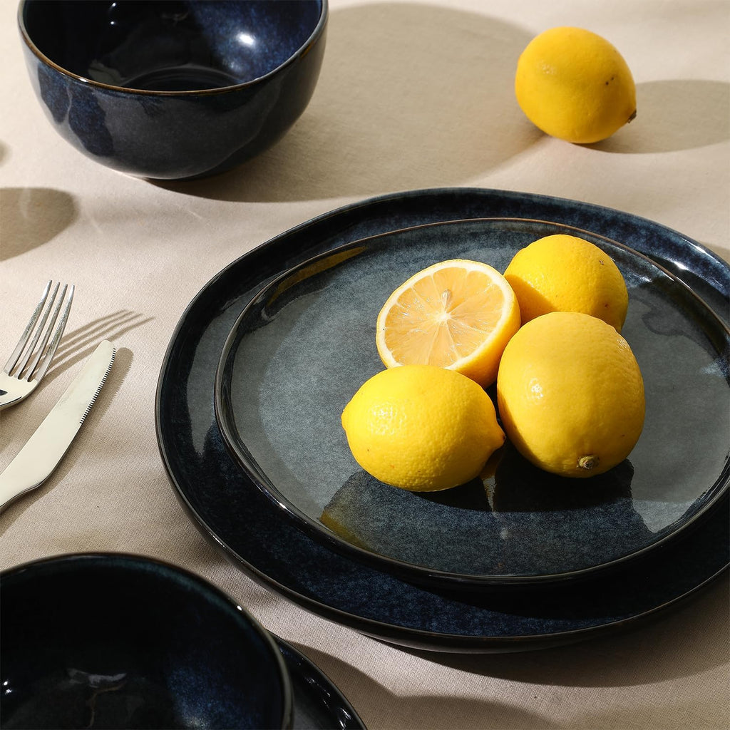 Stone Lain Mirella 4-Piece Dinner Plate Set Stoneware, Dishwasher and Microwave Safe, Blue