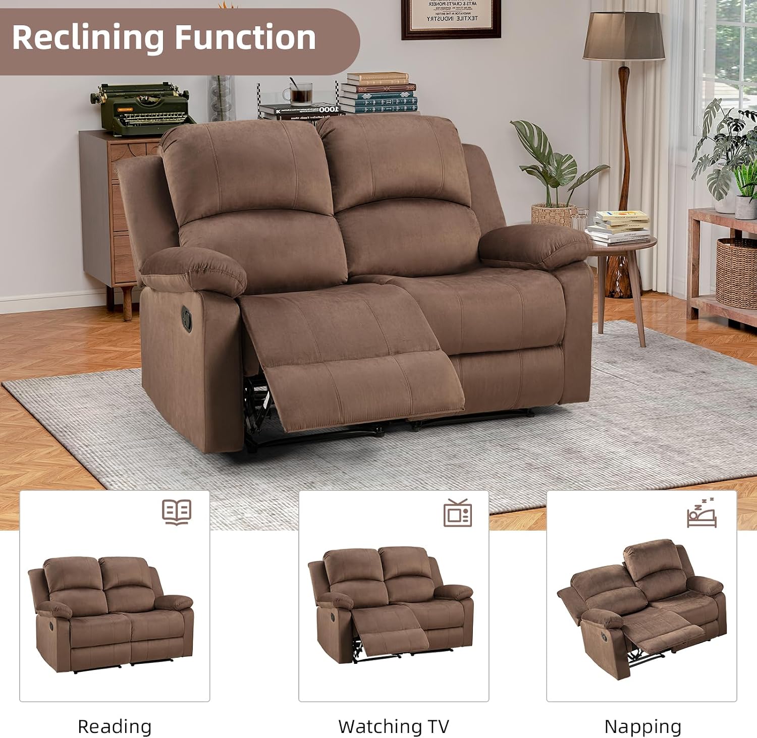 EBELLO Manual Reclining Couch Set for Living Room, Include 1 Recliner Chair, 1 Loveseat Sofa, Recliner Sofa Furniture Set for Home and Office, Brown