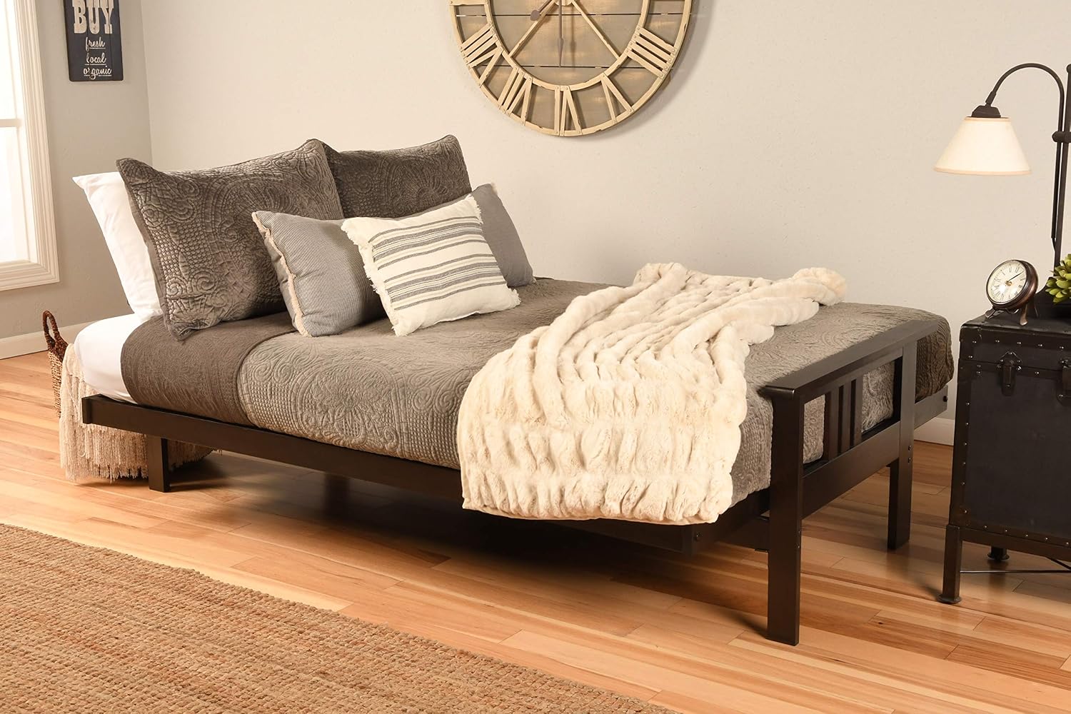 Kodiak Furniture Monterey Futon Set, No Drawers, with Espresso Base and Suede Black Mattress