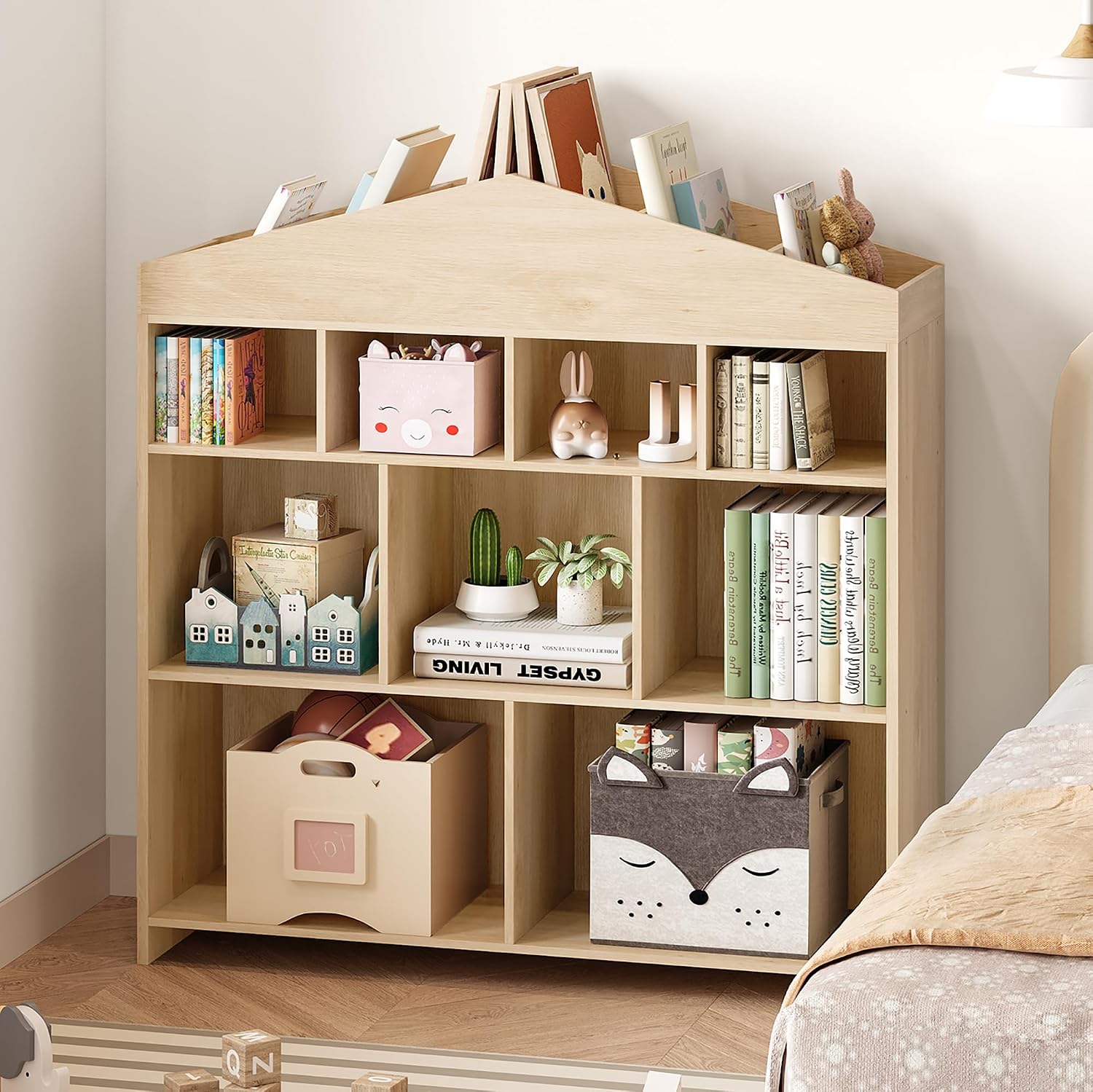 IDEALHOUSE Toy Storage Organizer 9-Cubby Kids Bookshelf 40.7in Width Bookcase Toddlers Playhouse Cabinet Shelf for Boys Girls Wooden Cubby Storage Toy Shelf for Playroom, Nursery, Kids Room
