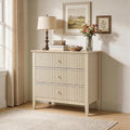 RoyalCraft Beige Fluted 3 Drawer Dresser, 32 inch Wide Dresser Nightstand for Bedroom, Modern Wood Chest of Drawers, Large Painted Nightstand with 3 Drawers for Closet, Hallway, Entryway