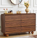 AVZEAR Modern 6 Drawer Dresser for Bedroom, 48' Wide Wooden Dresser Chest of Drawers, Handle Free & Curved Profile Design, Mid Century Closet Clothes Storage Organizer for Living Room, Walnut