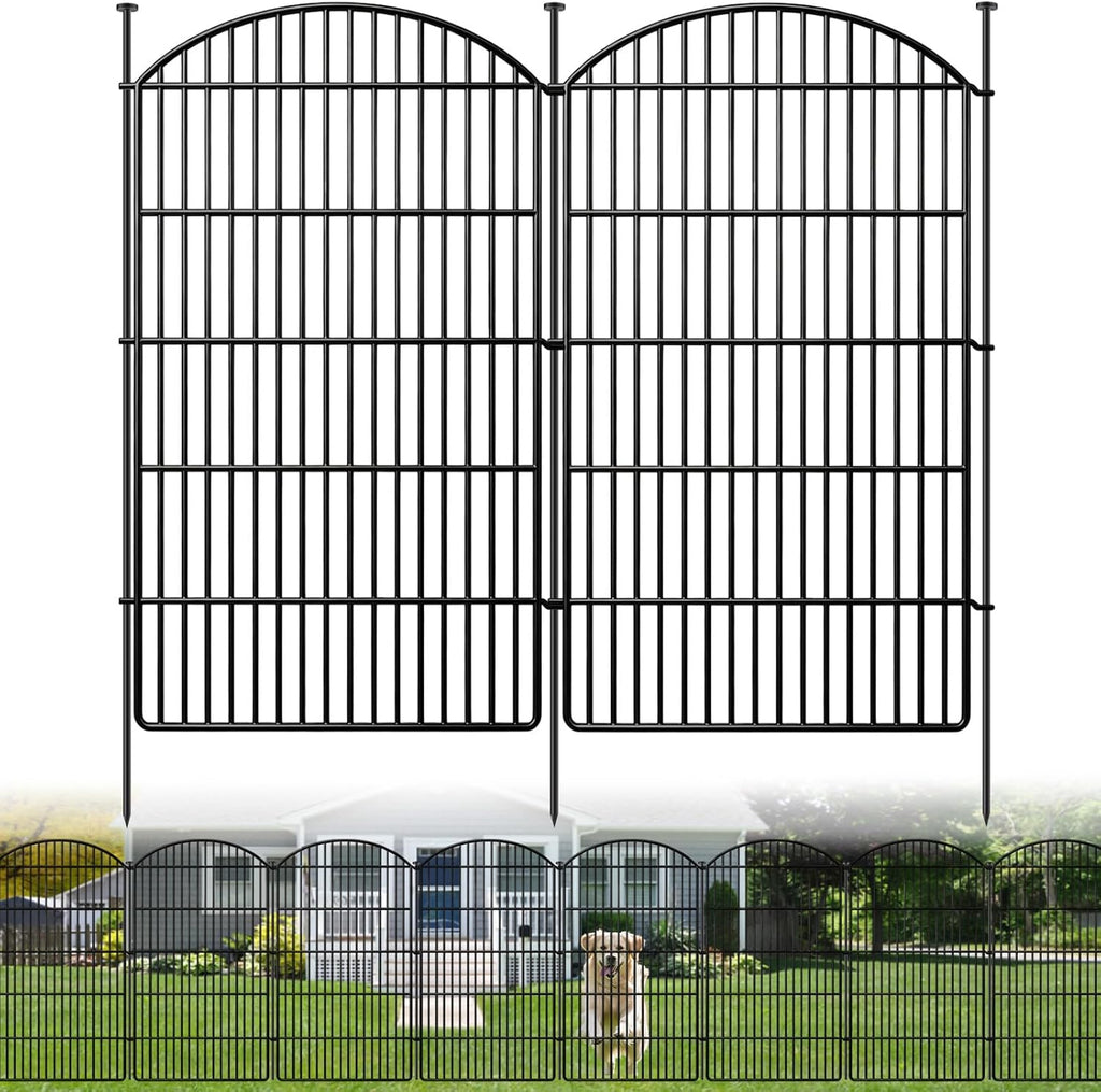 10 Panels Decorative Garden Metal Fence, 48in (H) x 24ft (L) No Dig Dog Fencing for Outdoor Yard, Rustproof Animal Ground Stakes Temporary Panel Border Barrier for Patio Flower Bed Camping