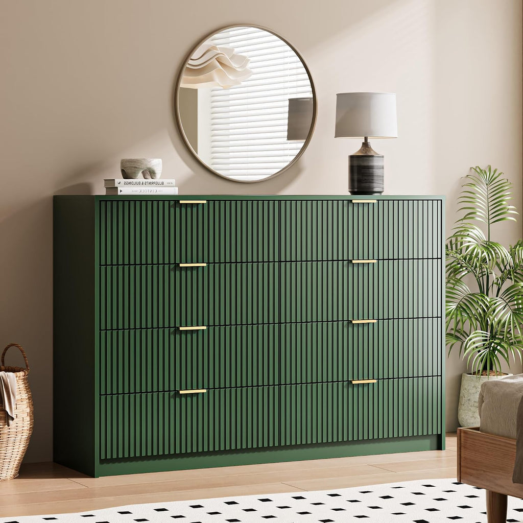 MAISONARIA Green Dresser for Bedroom, 8 Drawer Double Dresser, Modern Chest of Drawers for Bedroom, Living Room, Entryway and Closet, 55' L x 15.7' D x 37.4' H