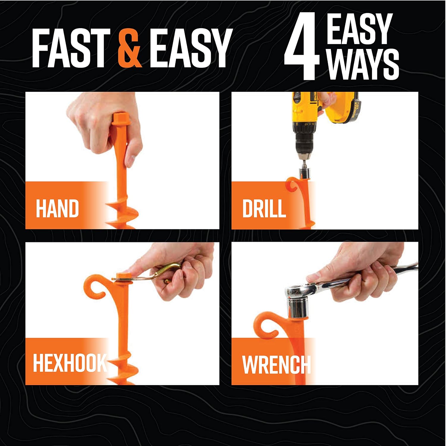 Lite - Orange-Tent Stakes - 15 Piece Tent Stakes for Sand | Tent Stakes | Screw in Earth Ground Anchors for Maximum Grip and Longevity in Soft Surfaces
