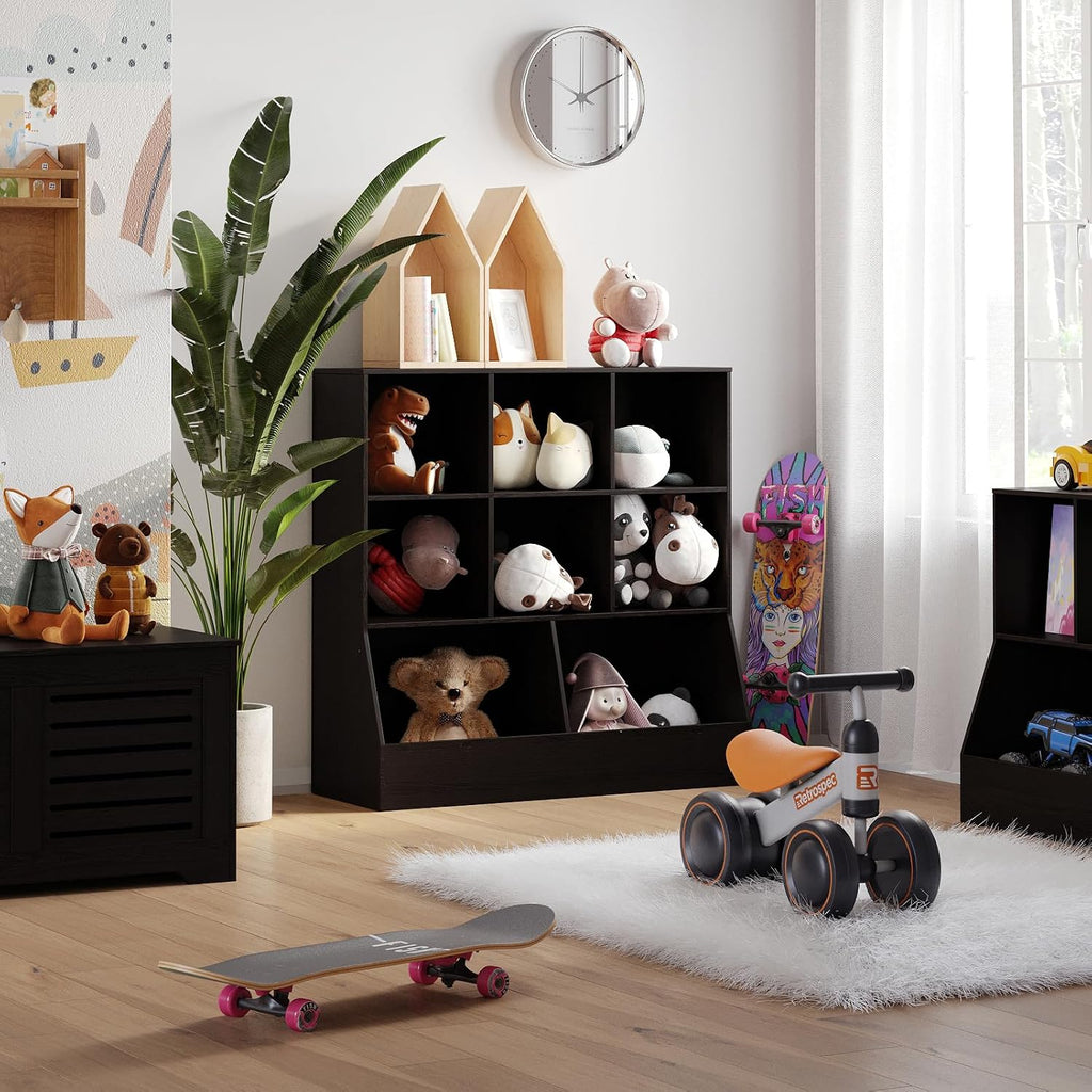 DINZI LVJ Toy Storage Organizer, Kids Bookshelf, Wood Toy Storage Cabinet, 3-Tier 8 Cubby Children Bookcase, 39.4' L Toddler Book Shelf for Playroom, Living Room, Nursery, Hallway, Classroom, Espresso