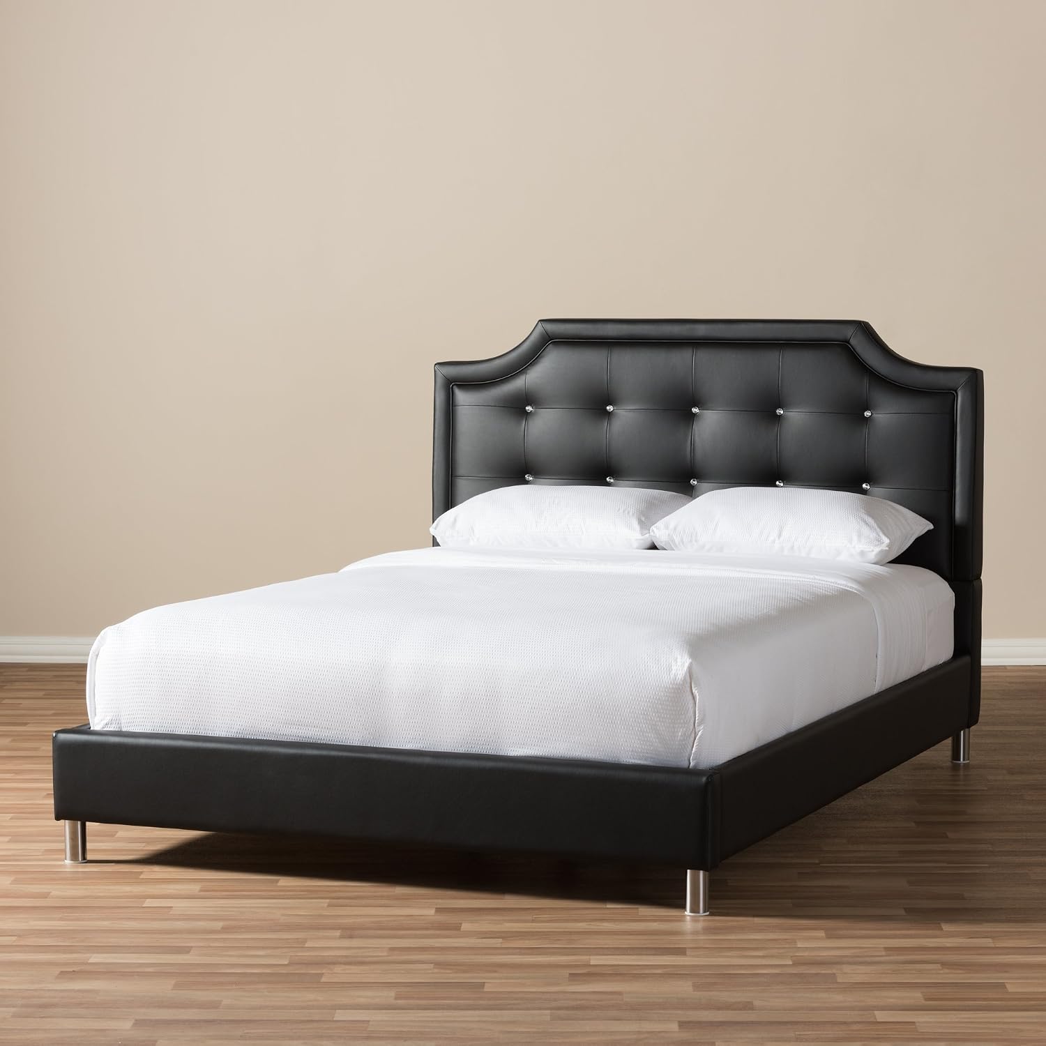 Baxton Studio Carlotta Modern Bed with Upholstered Headboard, Black, 47.5' x 63.58' x 88.6'