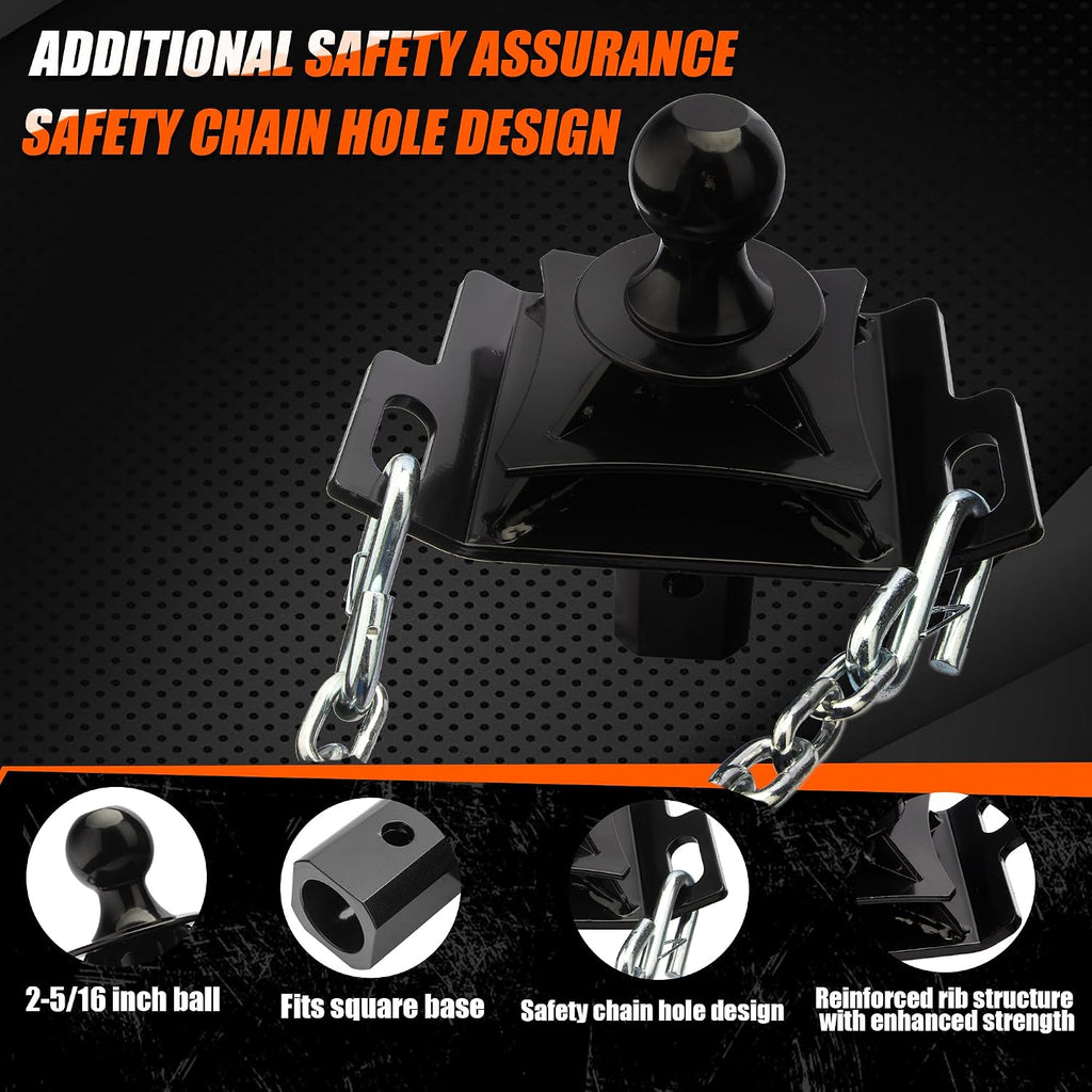 3' Raised Gooseneck Ball Hitch fit for Underbed Gooseneck Trailer Hitch (Square Base Receiver), Pre-Drilled Holes for Safety Chains, 38,000 lbs, Anti-tilt PU Washer Included