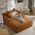 Oversized Chaise Lounge Chair Indoor, 66' Cloud Boneless Sleeper Couch Corduroy Upholstered Sofa Bed Deep Seat Comfy Reading Chair with 3 Pillows for Living Room Bedroom, Orange
