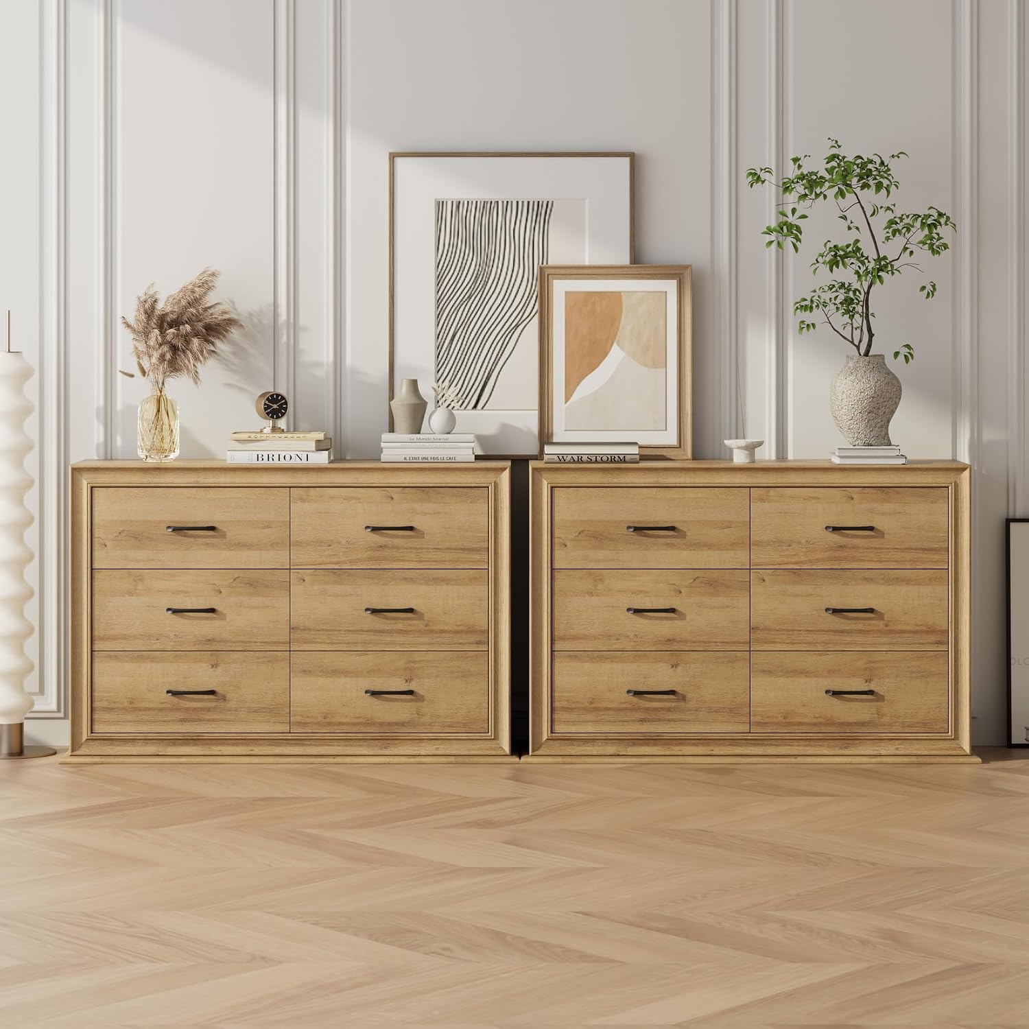 HIFIT Farmhouse 6 Drawer Dressers, 47.2' Wide Chest of 6 Drawers, Oak Double Dressers, Storage Organizer Cabinet for Living Room