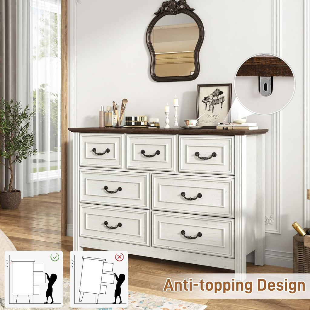 chartustriable Farmhouse 7 Drawer Dresser for Bedroom, 47' Wood Chest of Drawers with Rustic Handles, Wide Closet Dressers Organizer, Living Room, Hallway, Bedroom Furniture(7 Drawers White)
