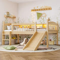 JIVOIT Twin XL Loft Bed with Storage Shelves, Solid Wood Lower Loft Bed with Full-Length Guardrails, Wood Slats Support, Space-Saving Design, No Box Spring Needed (Natural,Twin XL,51)