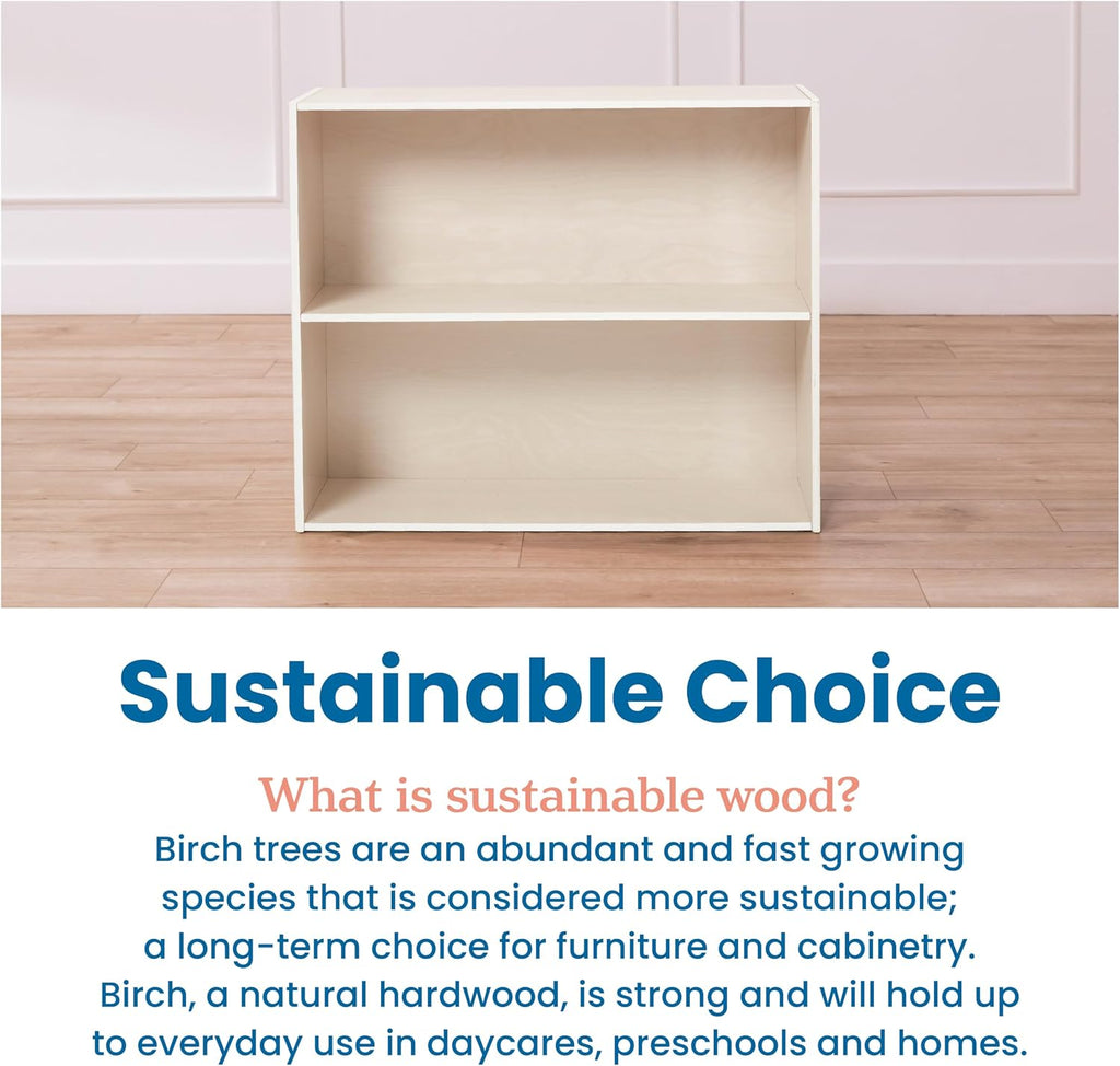 ECR4Kids Birch Streamline 2-Shelf Storage Cabinet, 30in High, Classroom Furniture, White Wash