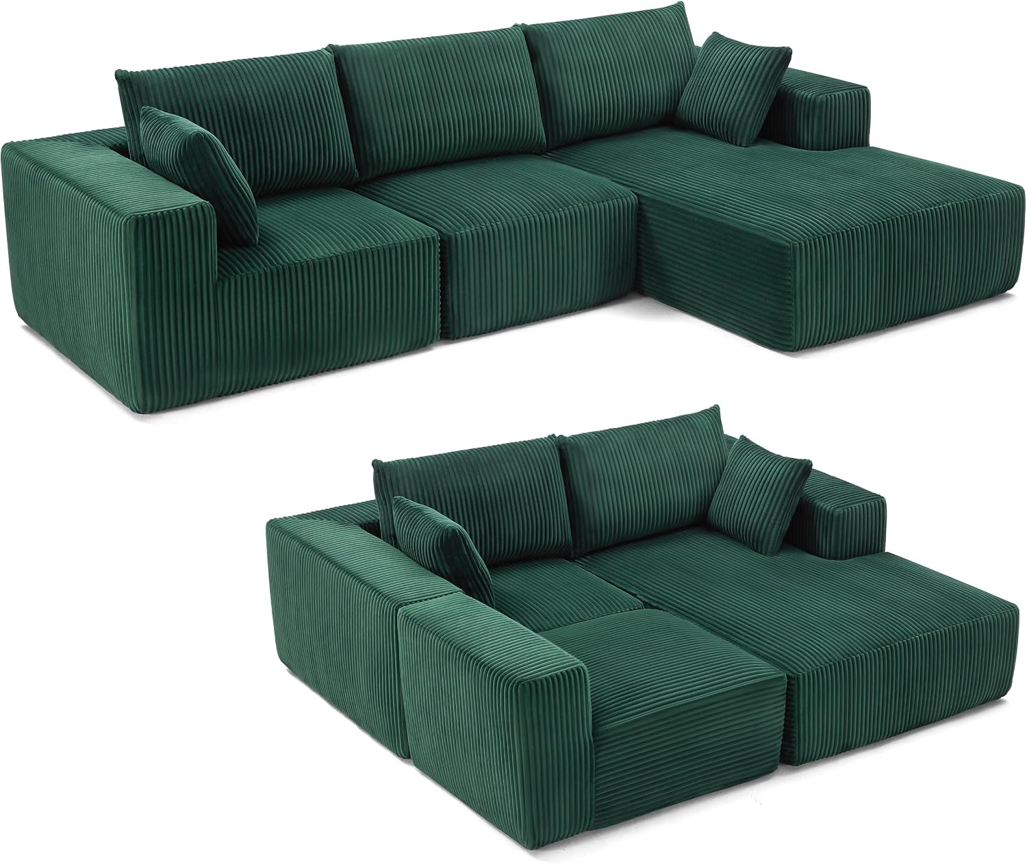 Weture 108' Modular Sectional Sofa, Cloud Sectional Couch with Deep Seat, Modern Modular L-Shape Sofa with Chaise,Upholstered Boneless Couches for Living Room Bedroom (Corduroy, Green)