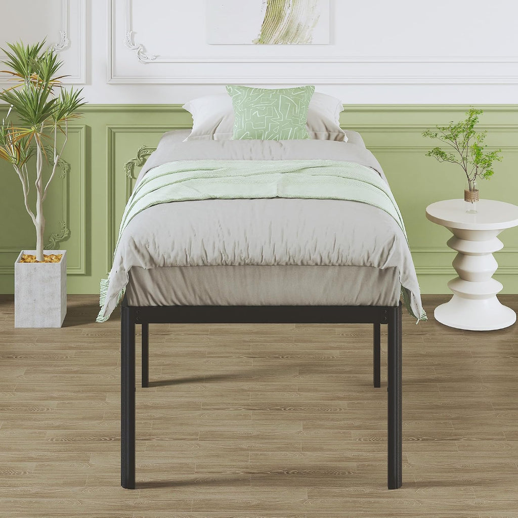 Lutown-Teen 25 Inch High Twin Bed Frames with Rounded Corner Legs, Heavy Duty Metal Twin Platform Bed Frame with Steel Slats Support, No Box Spring Needed, Noise Free, Easy Assembly