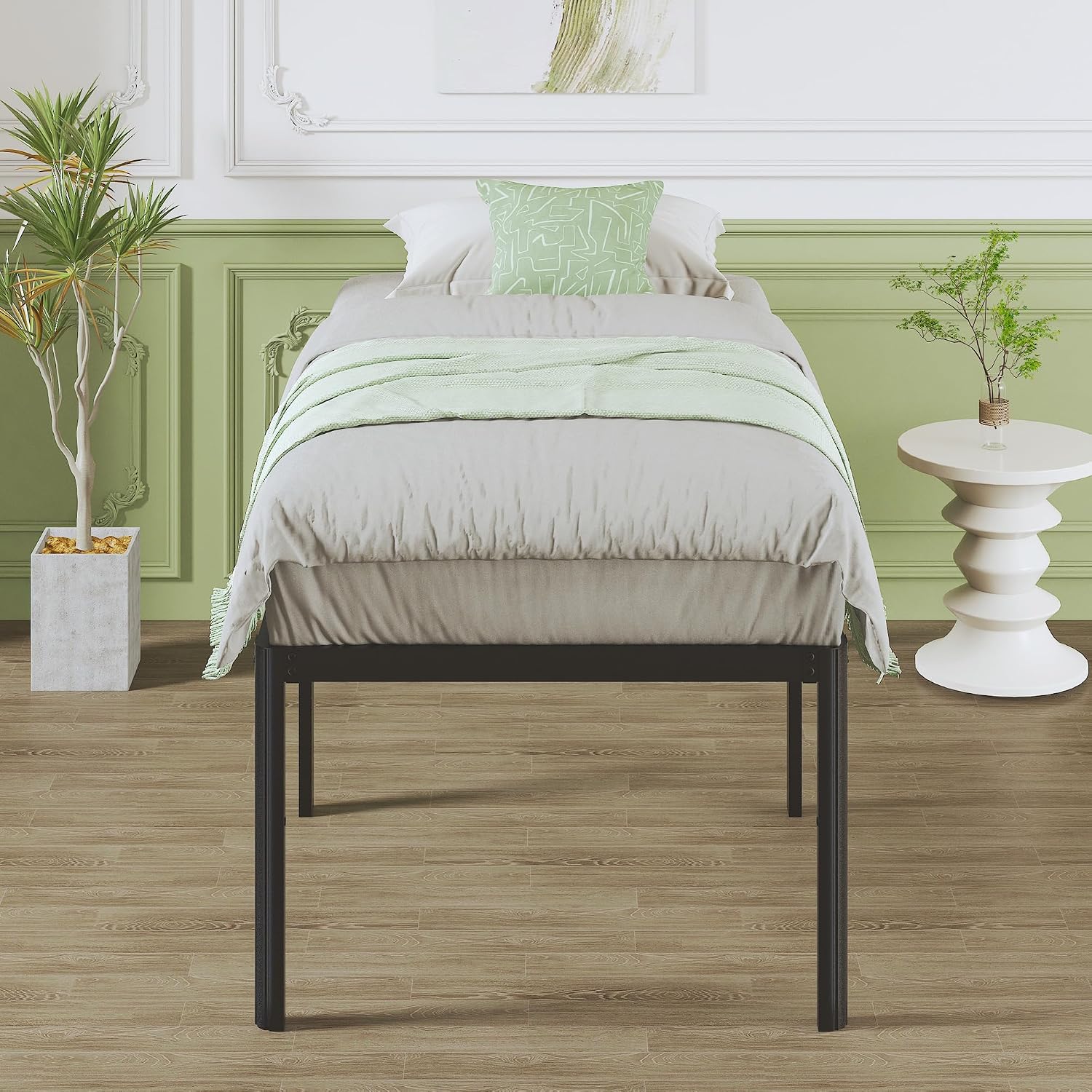 Lutown-Teen 25 Inch High Twin Bed Frames with Rounded Corner Legs, Heavy Duty Metal Twin Platform Bed Frame with Steel Slats Support, No Box Spring Needed, Noise Free, Easy Assembly