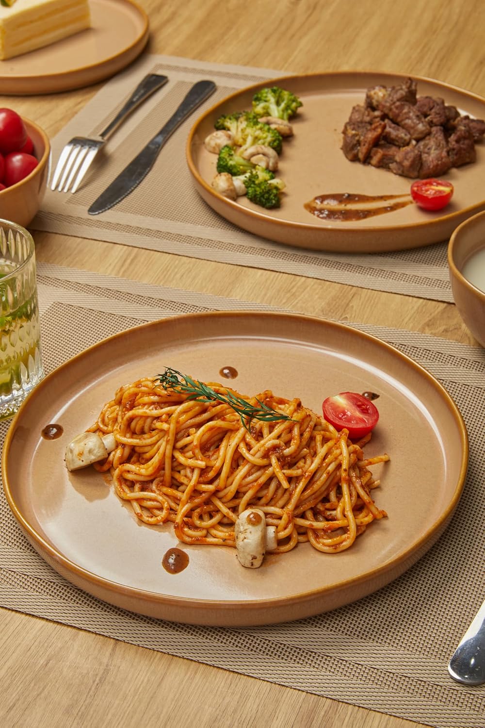 FOBENTA Handcrafted Dish Set for 8,24 Piece Rustic Brown Ceramic Plates and Bowls Set – Vintage-Inspired Dinnerware Sets for Hosting & Everyday Warmth