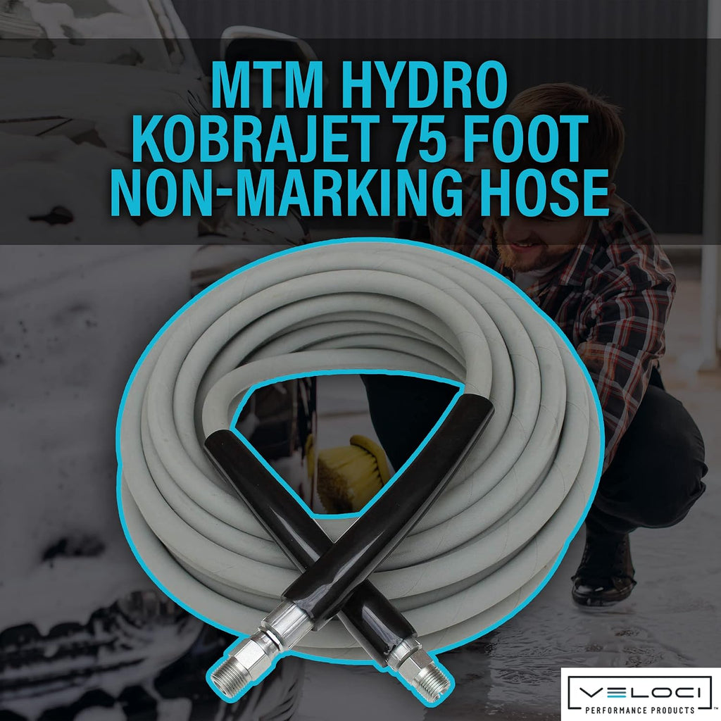 MTM Hydro Kobrajet High Pressure Washer Hose 3/8' 4000 PSI 75' for Car Wash and Detailing, Pressure Washer Accessories, Non-Marking Gray