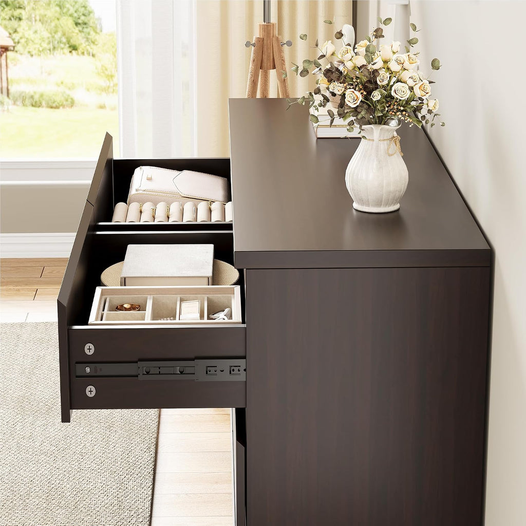 Jocoevol Modern 6 Drawer Dresser Brown Dresser for Bedroom, Simply Chest of Drawers, Wood Storage Dresser with Deep Drawers for Living Room Hallway Entryway, Brown