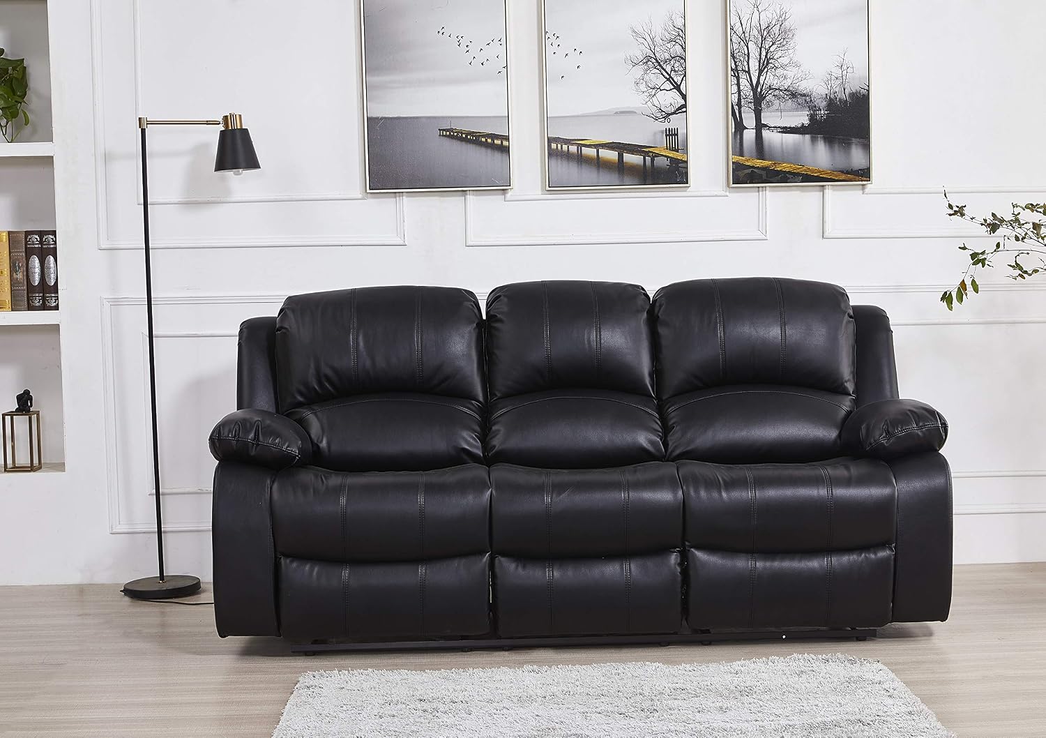 Betsy Furniture 3PC Faux Leather Reclining Couch Set, Living Room Furniture Set, Sofa, Loveseat, Glider, 8018 Multiple Colors (Black, Sofa+Loveseat+Chair)