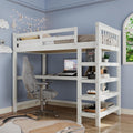 Merax Wood Loft Bed,Loft Bed with Desk and Shelves with 4-Storage Shelves and Under-Bed Desk,Solid Wood Bed, Full Size,White